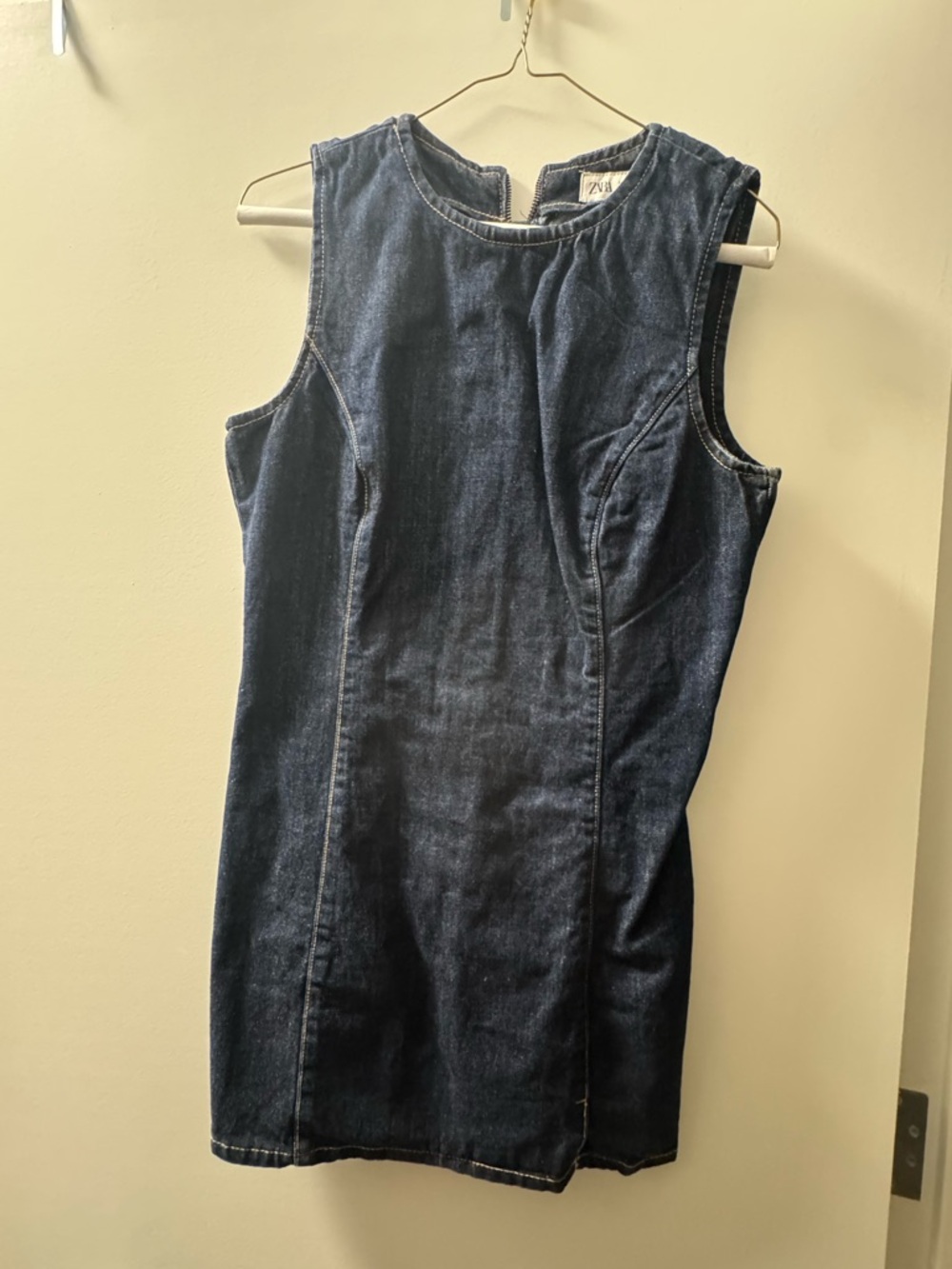 Zara Navy Denim Sleeveless Shift Dress